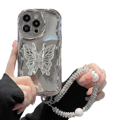 Anwendbar auf Apple 15 Handyhülle Iphone14 Dreidimensionaler Schmetterling Ständer Kette 13/12 Versilbert 11pro Silikon