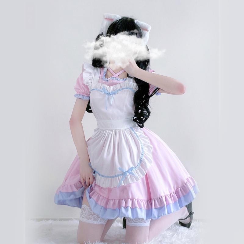 3Pcs Sweet Maid Outfit Women Anime Maid Costume Fancy Dress Cosplays Costume Maid Dress with Headwear Apron