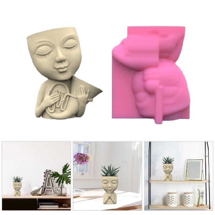Doll with Horn Shaped Concrete Moulds DIY Vase Molds Silicone Material for DIY