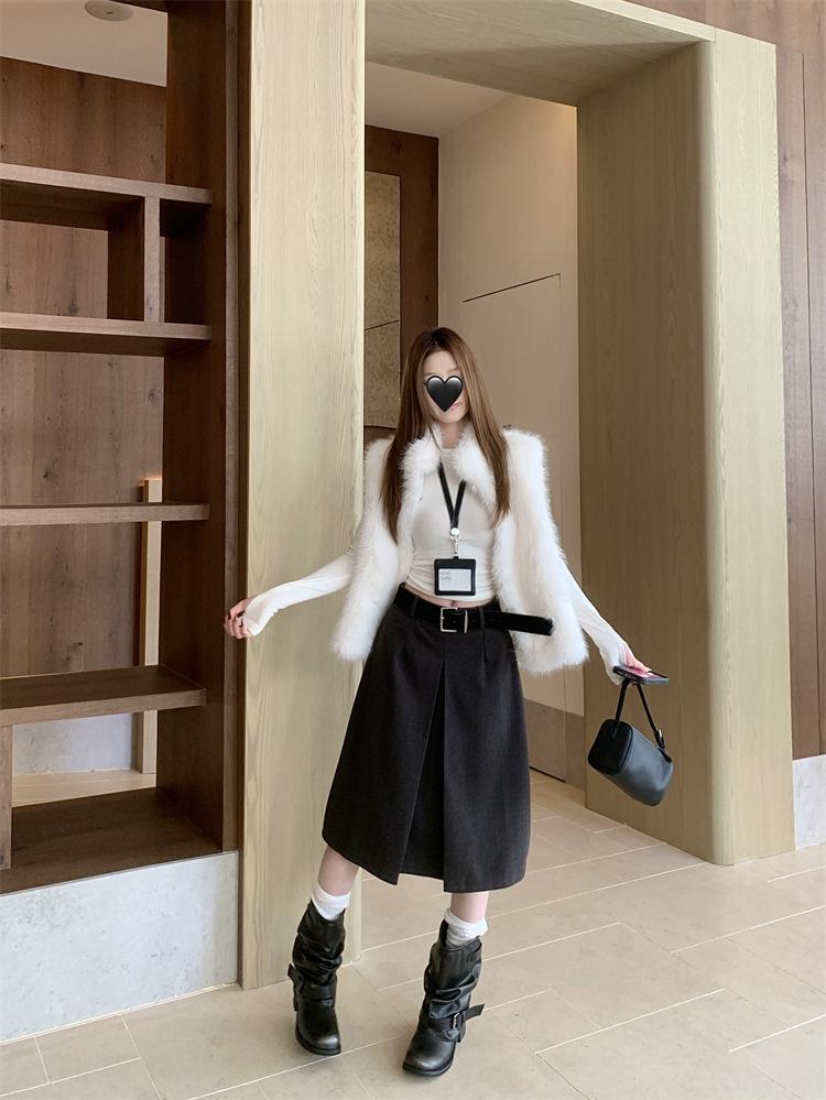 Korean Style High Waist Woolen A-line Midi Skirt - Women's Versatile Autumn/Winter Slimming Casual Skirt
