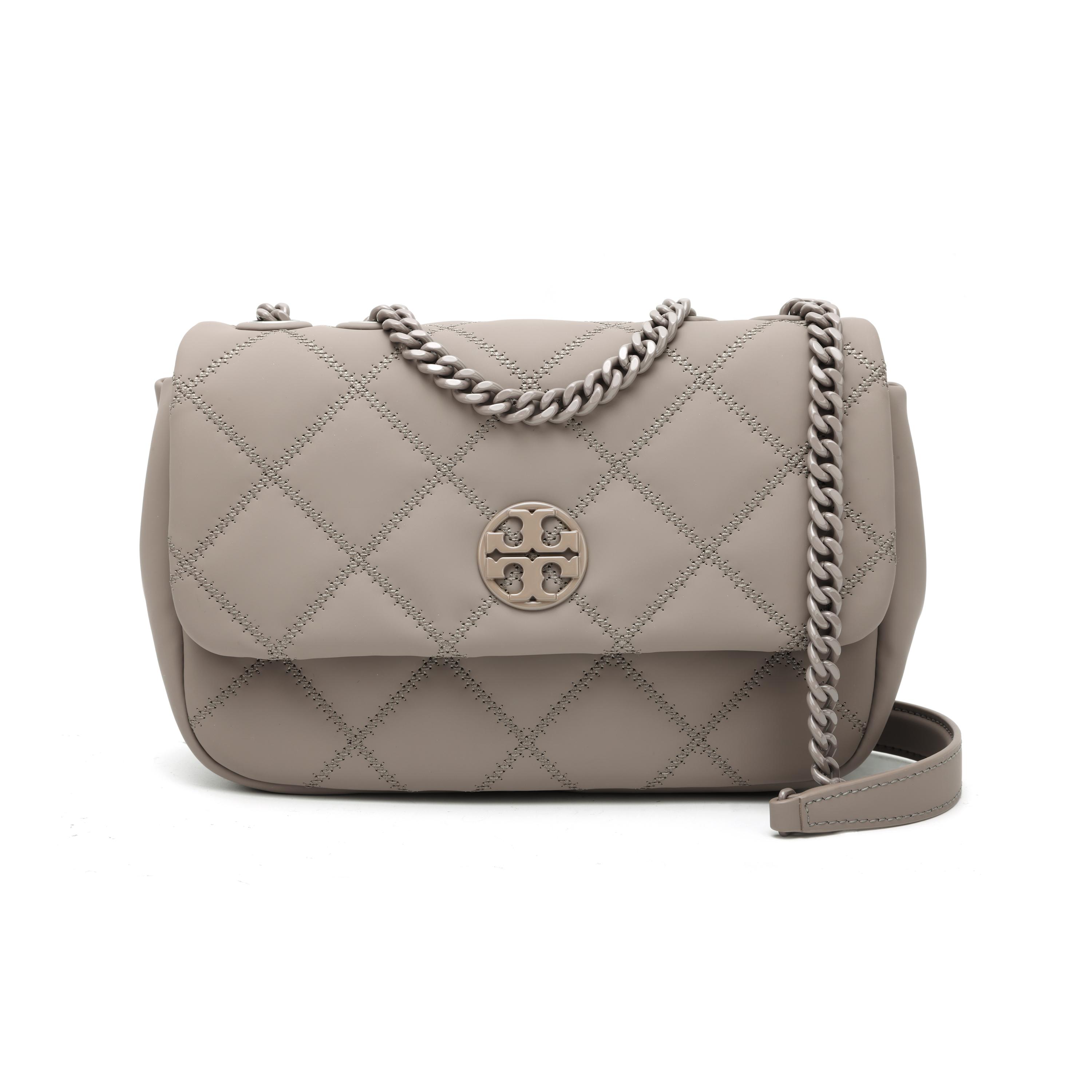 

Tory Burch Tb-Willa Classic Double T Logo Solid Striped Quilted Logo Snap Goat Leather Handbag Shoulder Bag Women handbags Elephant-Gray 149682-082 Basic Set (Bag+Dust Bag)