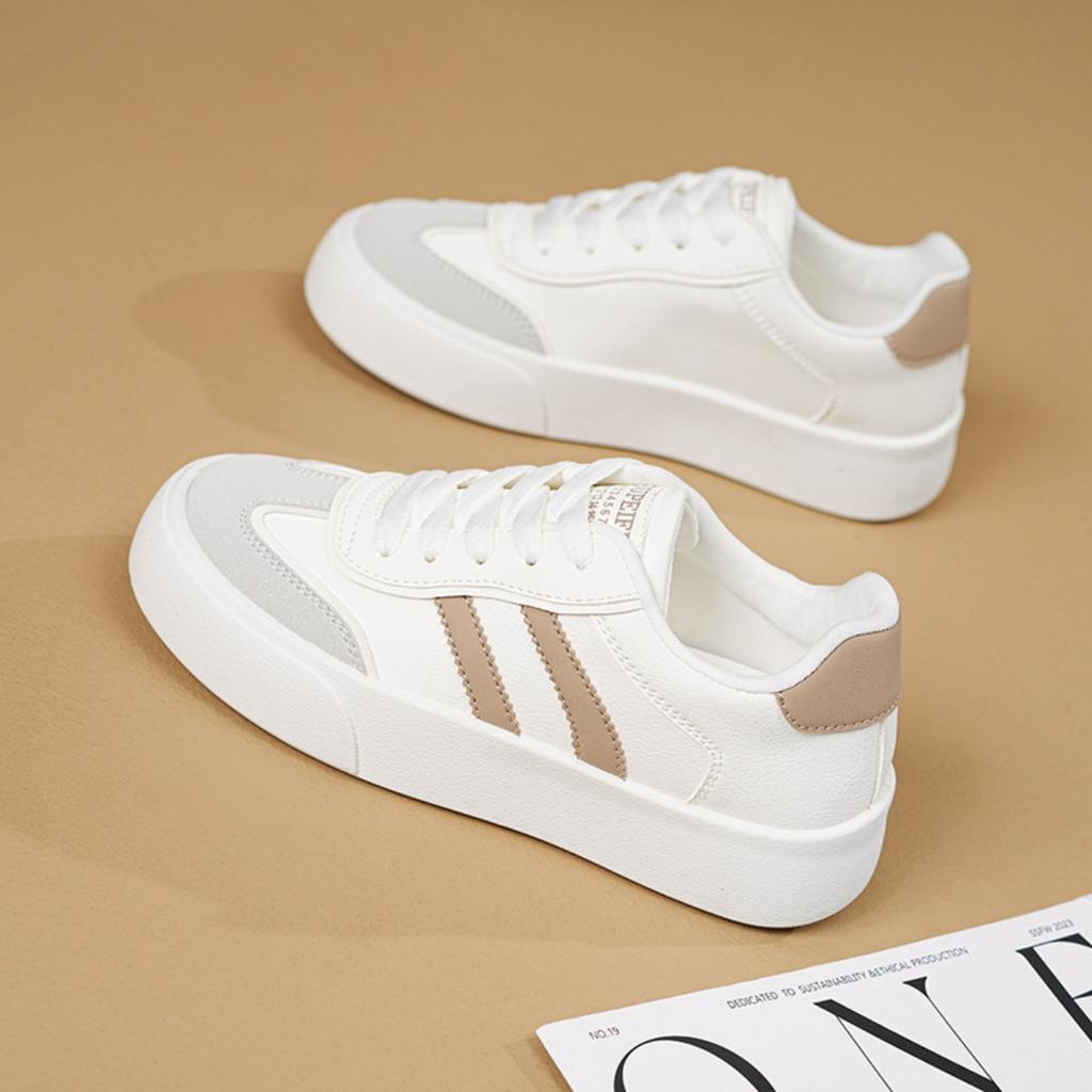 Ladies' Casual Sports Shoes - Lightweight Low Top Shoes with Breathable Lining, Comfortable Sole and Striped Design, Fashionable and Versatile