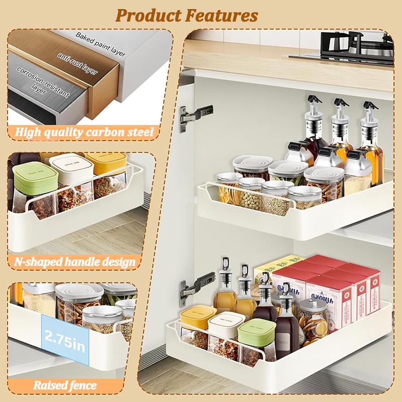 Kitchen Storage Box with Sliding Rail Pull-out Cabinet Storage Rack Spice Pantry Shelves Drawer Kitchen Organizer Basket