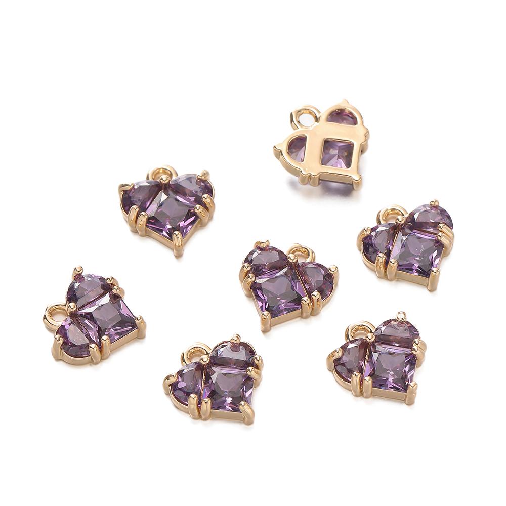 2Piece/Lot 18K Gold Color Plated Heart Charms Pendants with Zircon for DIY Bracelet Necklace Jewelry Making Accessories