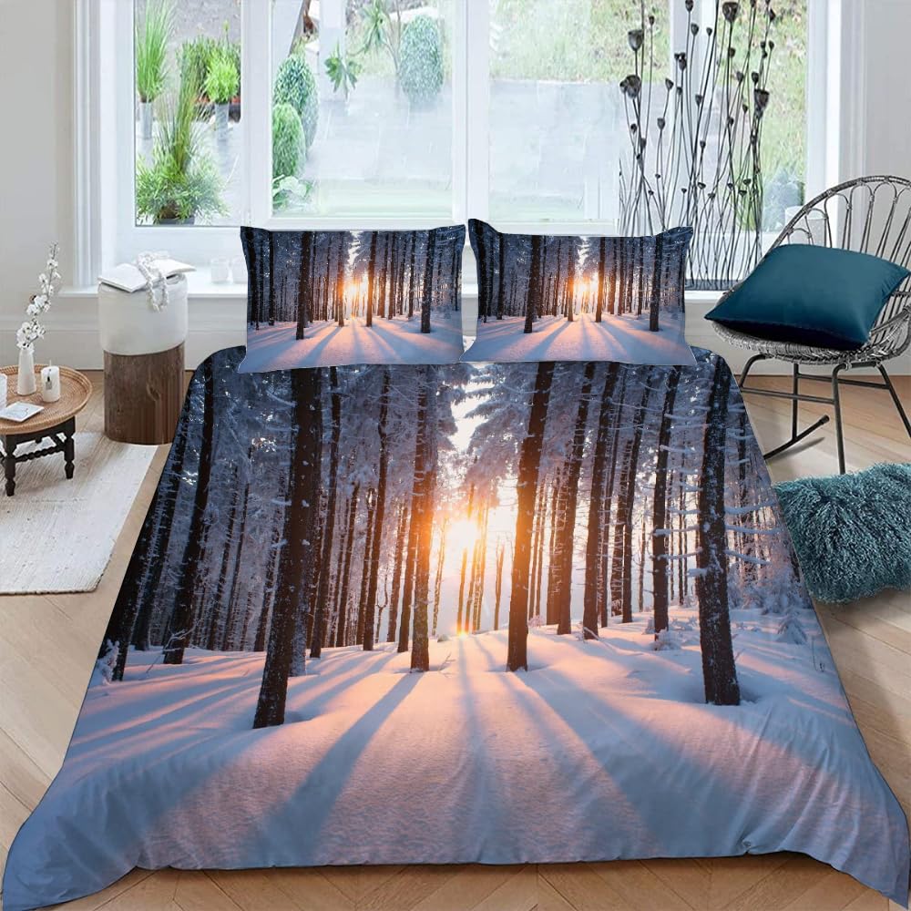Trees In The Snow Duvet Cover Sets For Kids Teens Queen Lightweight Quilt Covers Winter Themed Bedding Set Room Decor No Quilt