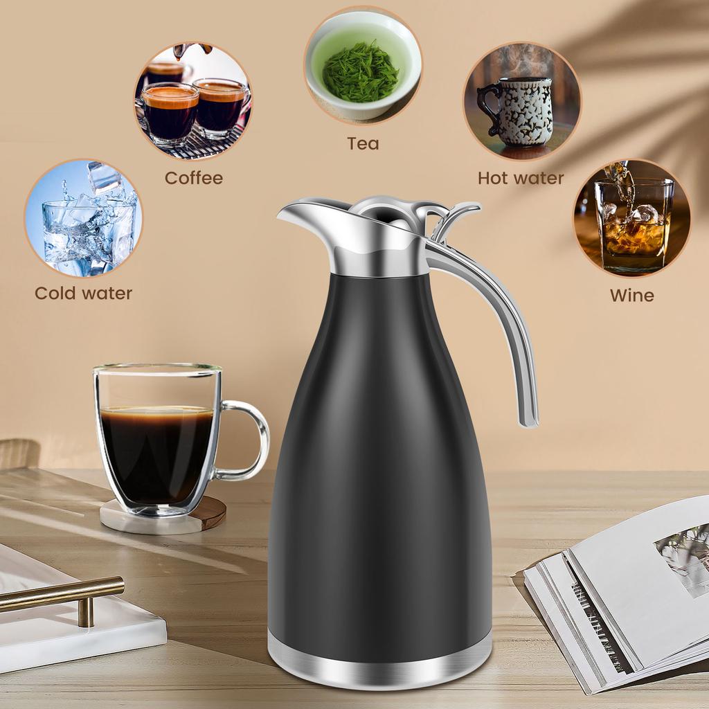 Thermal Coffee Carafe  Leak-proof 2L Thermal Pot Stainless Steel Insulated Coffee Carafe Practical Insulated Tea Pot for Kitchen