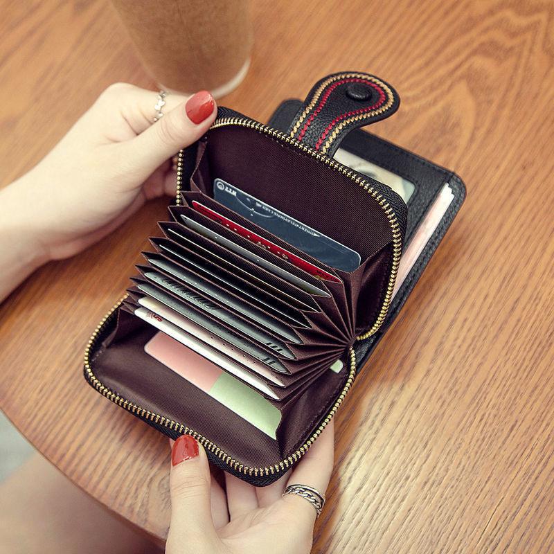 Women's Wallet PU Leather Short Zipper Credit Bank Business Card Holder Buckle Sanded Portable Anti-theft Brush Mini Coin Purse