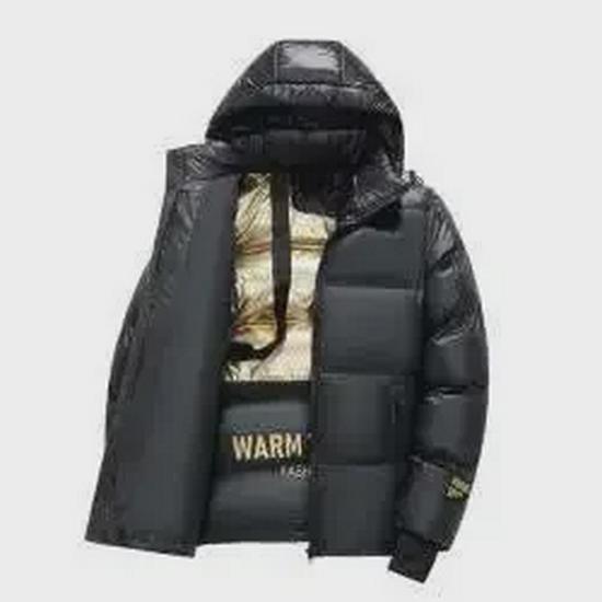 Unisex Black Gold Hooded Down and Velvet Cotton Jacket – Warm Autumn/Winter Coat