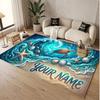 Tapete Macio de Veludo de Cristal com Tema Oceano de Peixes Impressão de Nome e Texto Personalizados Tapete de Chão Antiderrapante para Quarto Sala de Estar