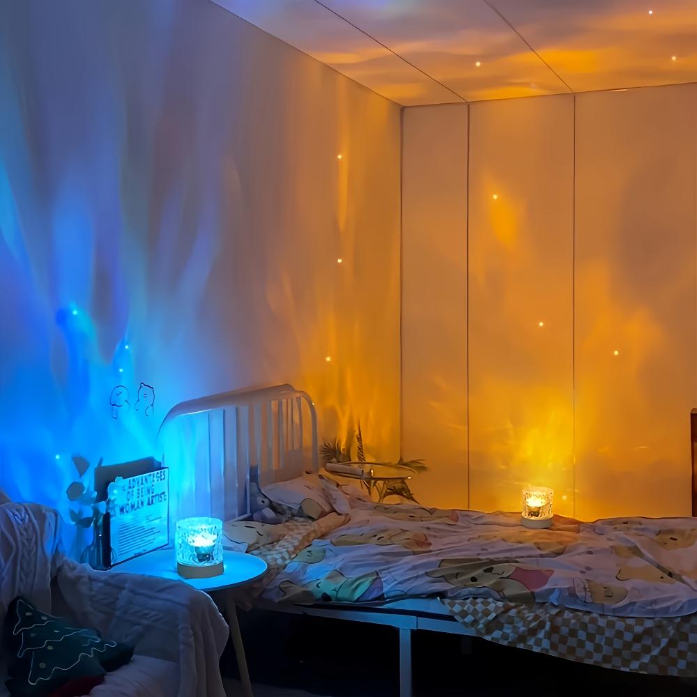 Water Ripples Lights Lamp Ocean Water Projector Light Luminorthe lumena Lights Bedroom Decor 16 Colors Rotating Flame Nightlight