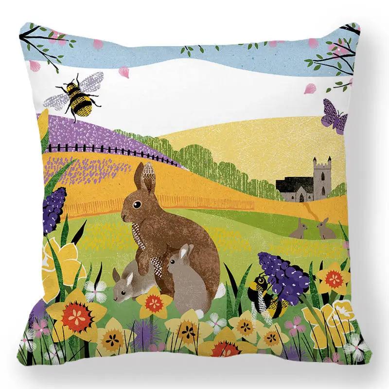 Easter Decorative Pillowcase Cartoon Egg Rabbit Flower Print Cushion Cover Bedroom Room Home Decor 45X45 Cm