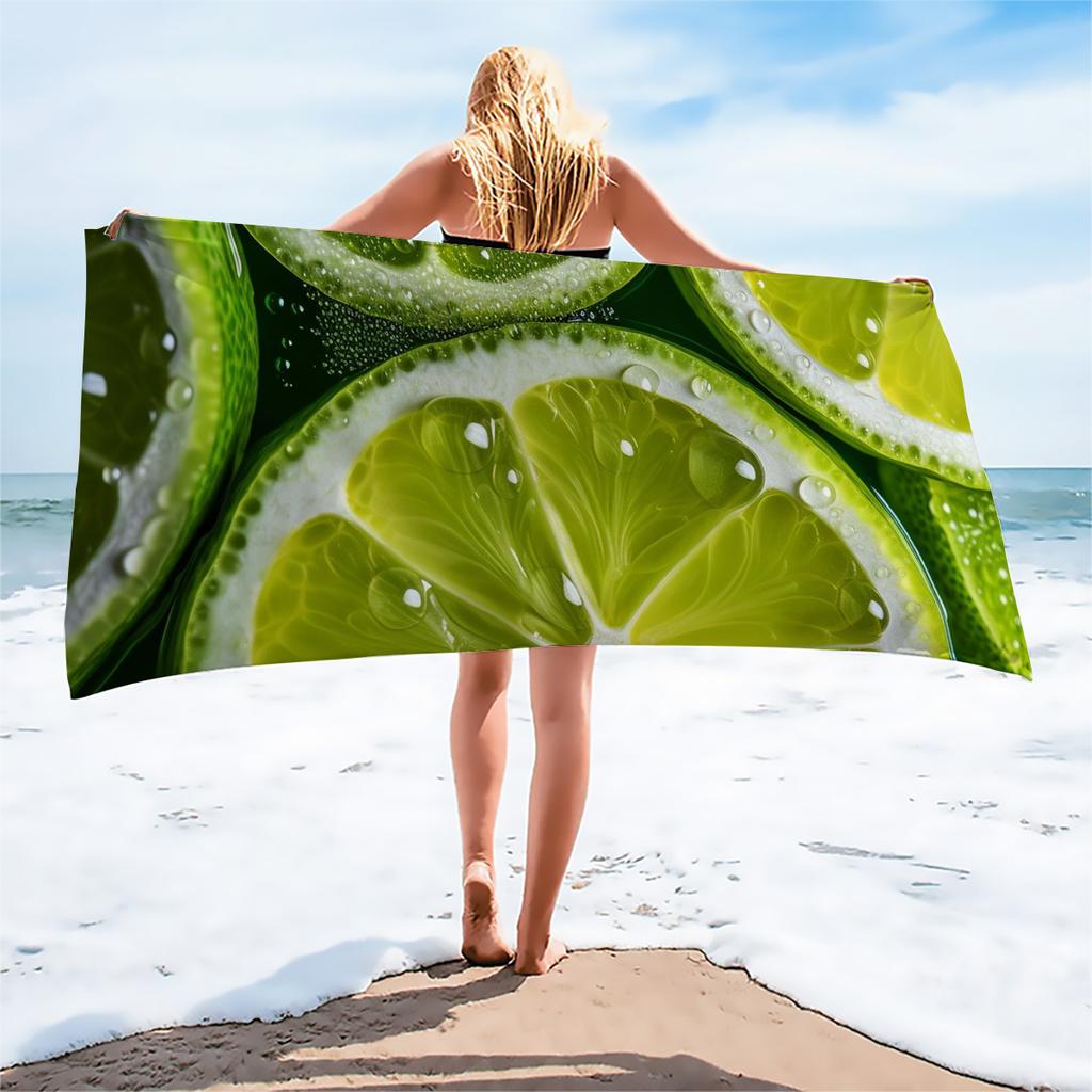 1Pc Large Size Quick Dry Water Absorbent Summer Fresh Lemon Print Beach Towel For Swimming And Beach Vacation