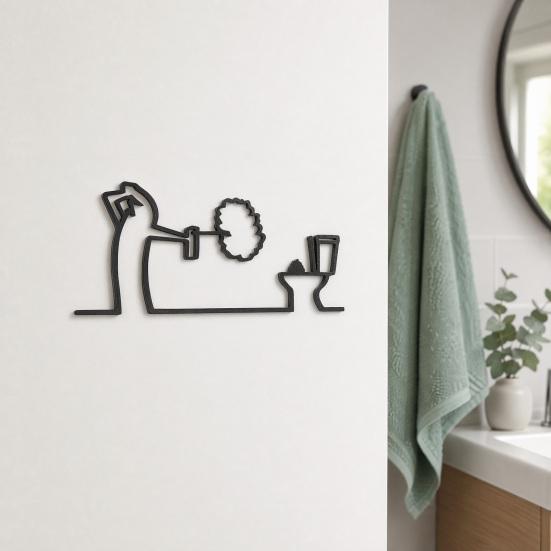 Wandkunst Lustiges Badezimmer-Schild, 3D-gedruckte minimalistische Linien-Toiletten-Wohnzimmerkunst, Schwarze moderne Heimdekoration für Waschraum, Humorvoll