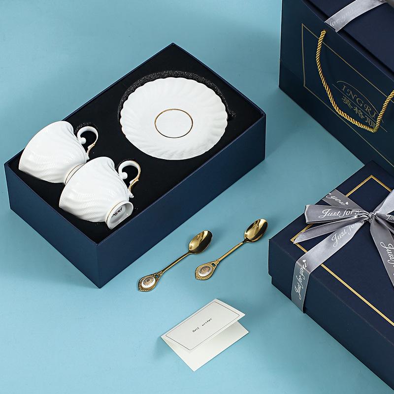 Light Luxury Bone China Coffee Cups And Saucers, High-End Exquisite Household Afternoon Tea Set, Cup Couple Cup Gift Box.