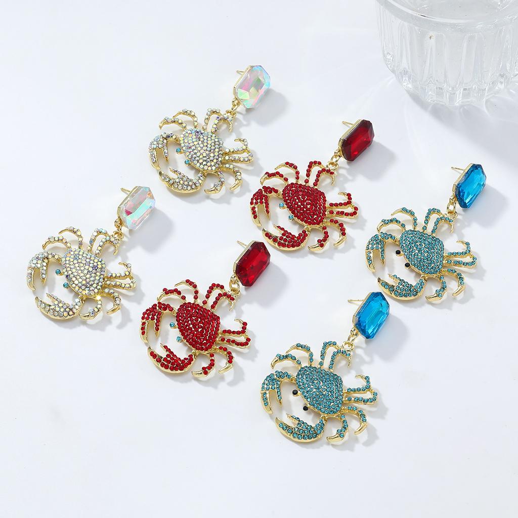 Geometric Light Luxury Diamond Design Crab Earrings Wommen Fashionable Exaggerated Marine Summer Style Jewelry Accessories