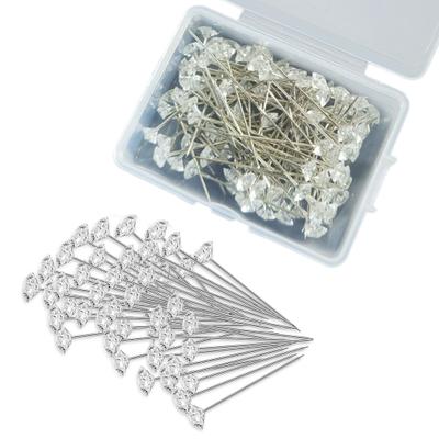 100Pcs/Box Transparent Faux Diamond Bouquet Pins Veil Corsage Pins Elegant Boutonniere Pins Straight Floral Pins DIY Craft