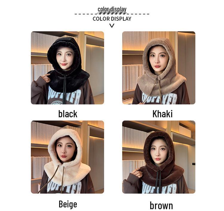 Pelzmütze im koreanischen Stil für Damen mit integriertem Schal und Ohrenschutz - Warmes Plüsch-Accessoire für Herbst/Winter