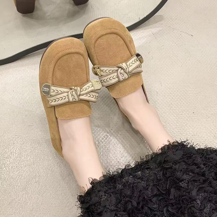 New Single Shoes Women's Shoes 2026 Spring Birkenstocks Flat-soled Soft-soled Loafers Bow Lazy Shoes Doudou Shoes