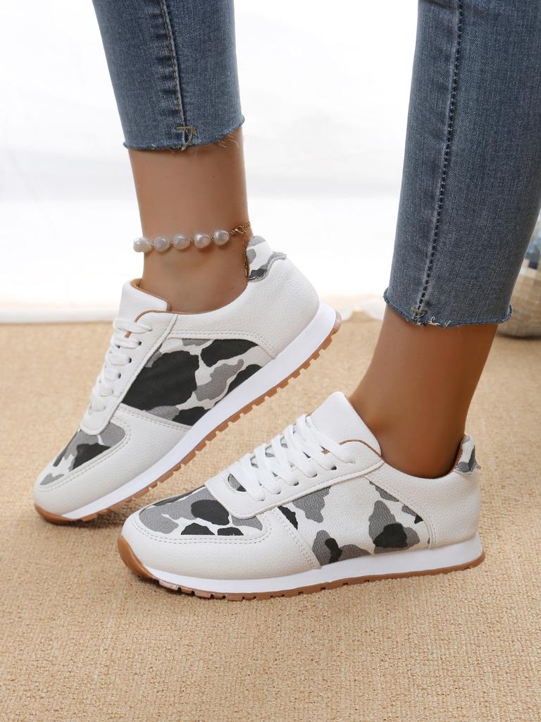 Sneakers large size new splicing lace-up sneakers annual low-top leopard print sports and leisure shoes women