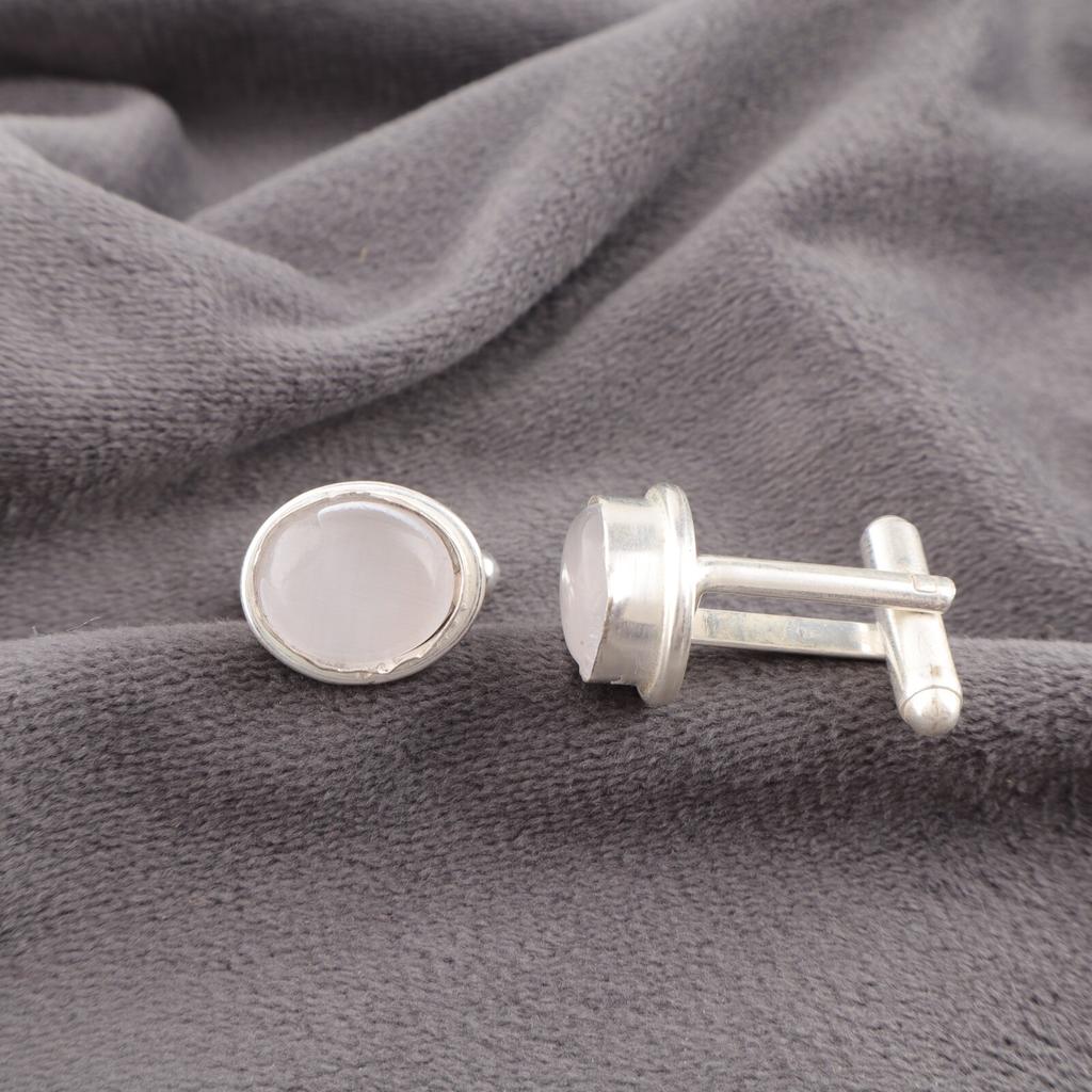 Natural Selenite Gemstone 925 Sterling Silver Handmade Jewelry Cufflinks 0.59" CL-2-26