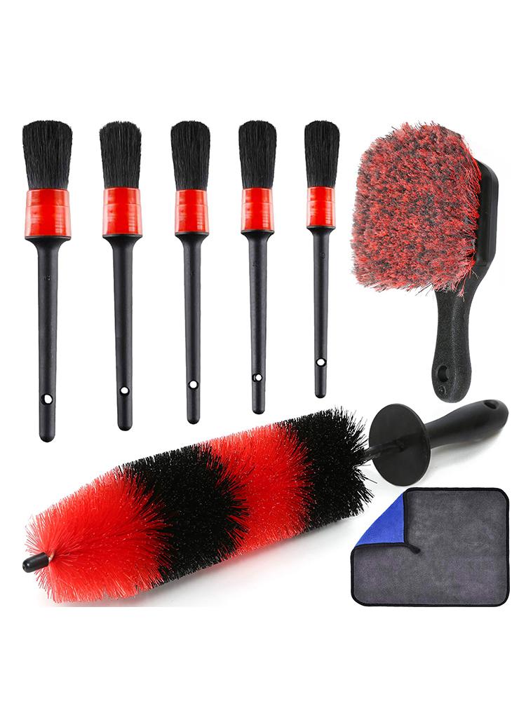 UNTIOR Wheel Tire Brush Set Long Soft Bristle Detail Brushes Microfiber Cleaning Cloth for Cleaning Wheel Car Detailing Kit