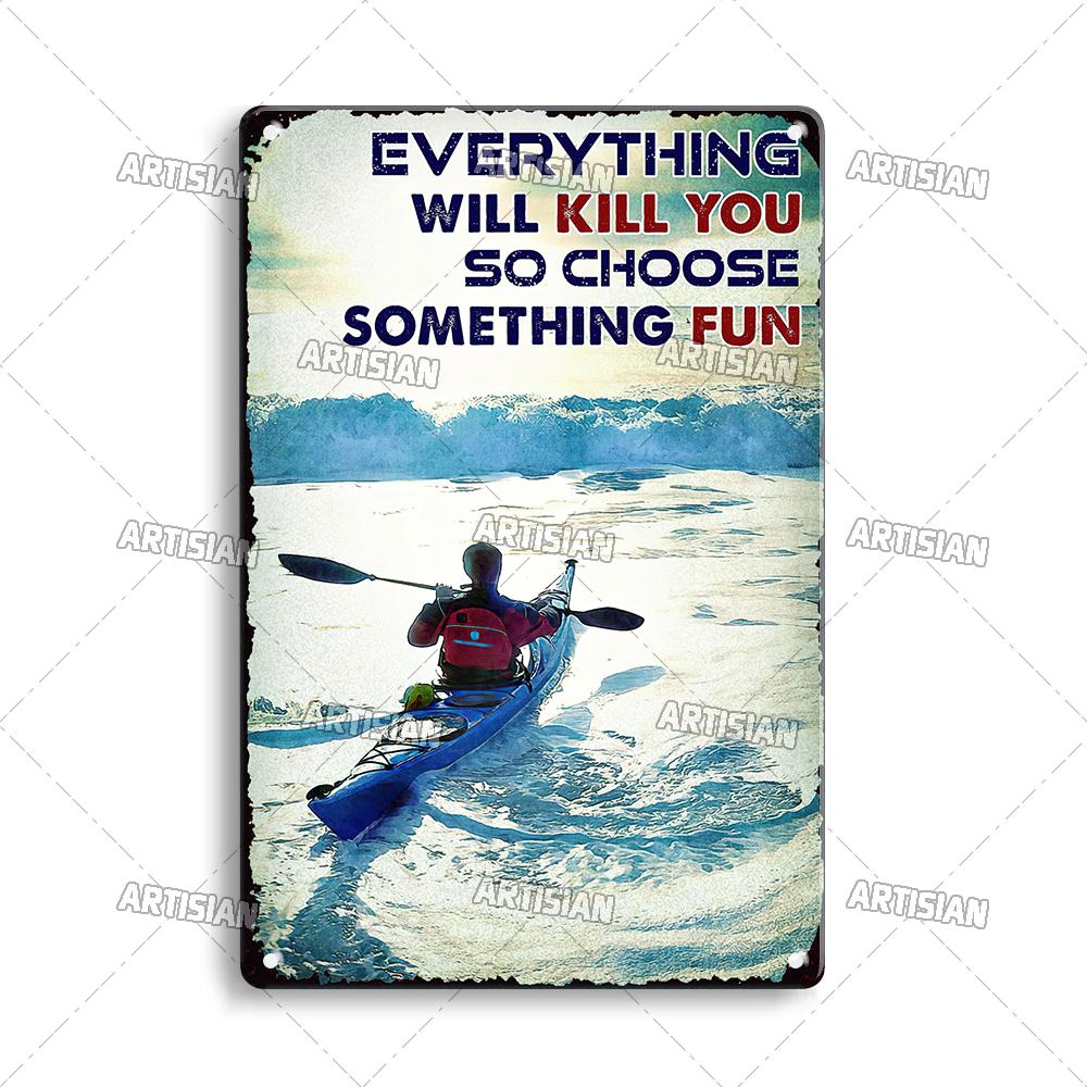 Artisian Rowing Metal Sign Surfing Tin Poster Kayaking Sport Decorative Plate Wall Decor Garage Bar Pub Club Hotel Cafe Kitchen