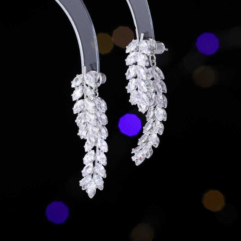 

Серьги-иглы из серебра 925 пробы, женские, с подвесками сзади, съемные спереди и сзади, серьги в виде ромба и циркония в виде листьев пшеницы