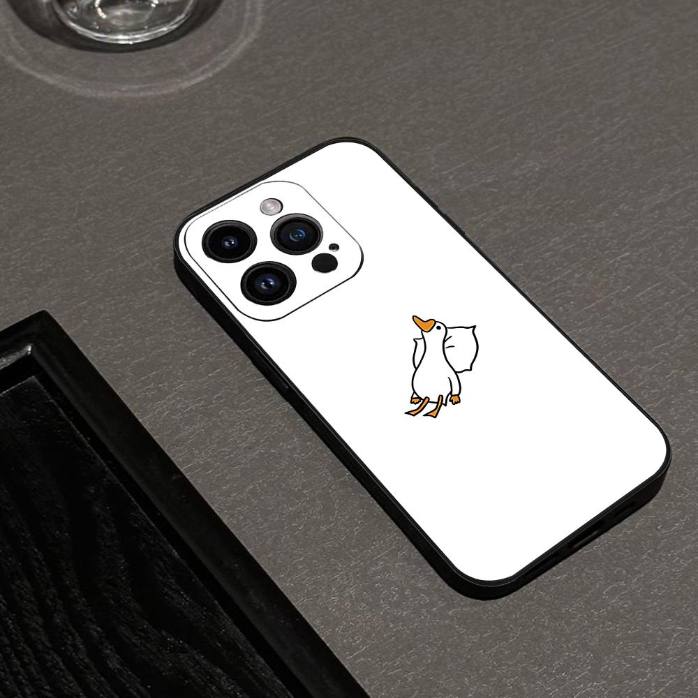 Cute Cartoon Goose Phone Case For IPhone 16,15,14,13,12,11,XS,XR,X,8,7,Pro,Max,Plus,mini Silicone Black Cover