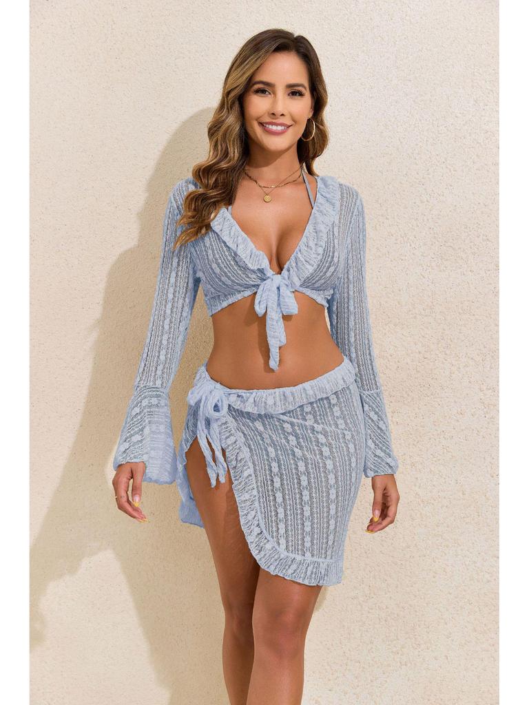 2025 Sun Protection Long Sleeve Beach Dress & Sexy Two-Piece Bikini Set