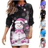 Women's Fashion Round Neck Christmas Print Long Sleeve Wrap Hip Dress Sweater