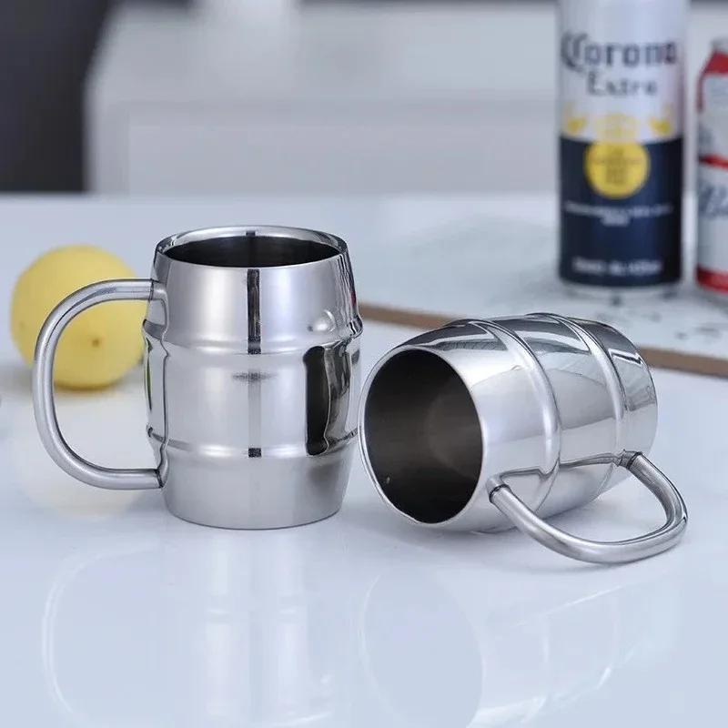 New Double Wall Stainless Steel Beer Mug Portable Coffee Tea Cups Travel Tumbler Office Use Water Cup with Handle Drinkware