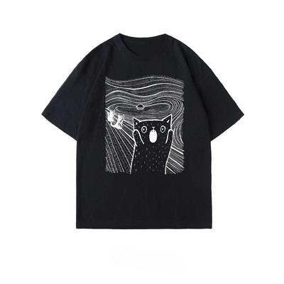 Niedliches Lustiges Katze Herren Bedrucktes Kurzarm Sommer Lässig Vielseitig Street-Atmosphäre T-Shirt Cool Atmungsaktiv Übergroßes Oberteil