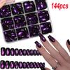 144pcs/box Glitter Purple Cat Eye Press On Nails Glossy Medium Square Cat Eye False Nails Full Cover Acrylic Cat Eye Fake Nails