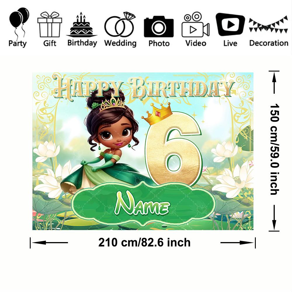 Princess Tiana Banner Background Customizable Name with Age Number Children's Birthday Party Decoration Baby Shower Arrangement