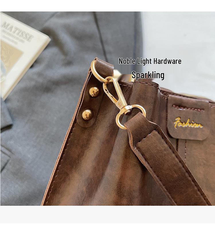 Korean Style Retro Square Bucket Bag - Versatile Large Capacity Crossbody for Women