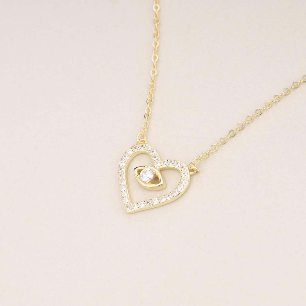 [GAVU] [Garb] 14K Gold Sterling Silver 925 CZ Evil Eye Heart Necklace for Women