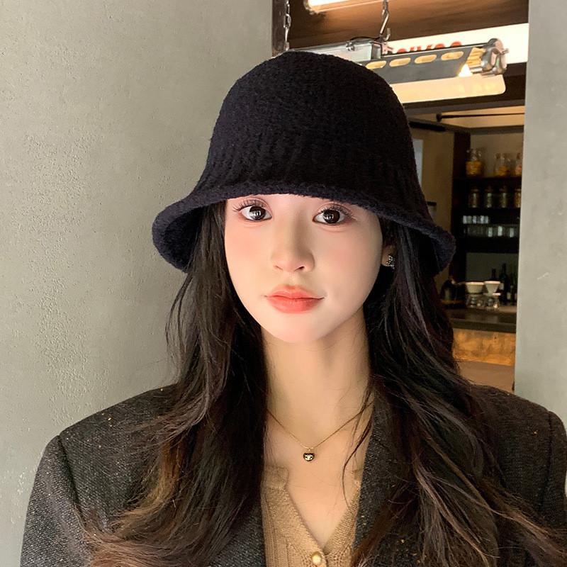 Simple Solid Color Water Bucket Hat For Women Warm Knitted Cap Breathable Gift