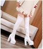 Women's Over The Knee Boots 15CM High Heel Waterproof Stretch Leather Thigh High Boots Black White ZYW-831-11
