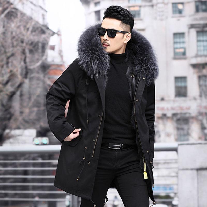 Men's Parka with Full Mink Fur Inner Liner New Winter Style Fur-on-skin Coat Imitated Mink Cashmere Mid-long Length Fur Coat