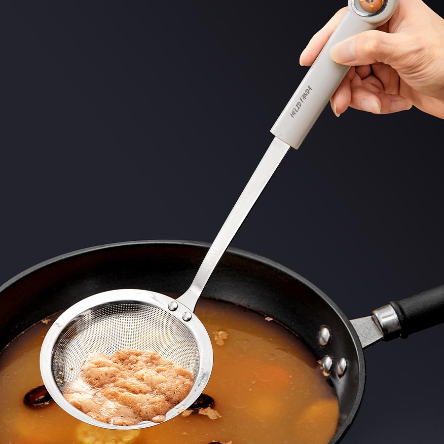 Long Handle Skimmer Spoon 304 Stainless Steel Fine Mesh Residue Strainer Spoon Large Slotted Spoon Colander Kitchen Utensils