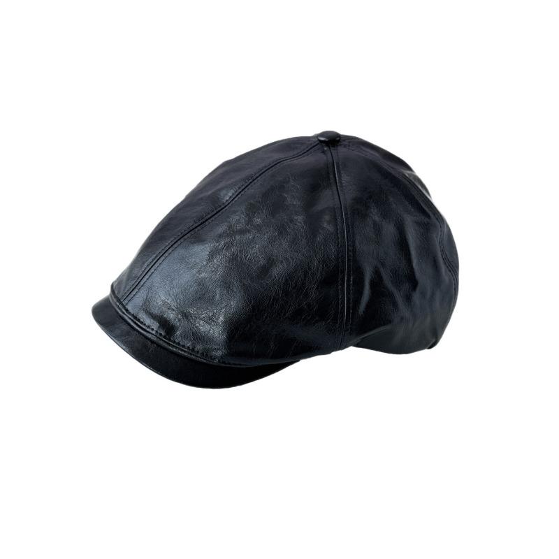 Vintage street trendy hat leather forward hat men's and women's autumn shiny leather beret fashion versatile painter hat