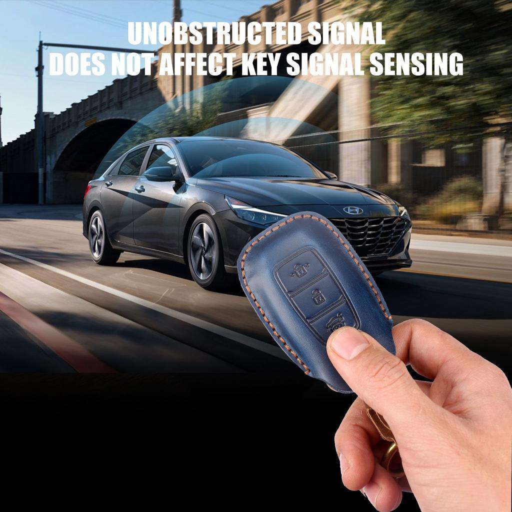 Genuine Leather Key Fob Cover for Hyundai Fista Elantra Mistra Santa Fe - Premium Car Key Protector Case