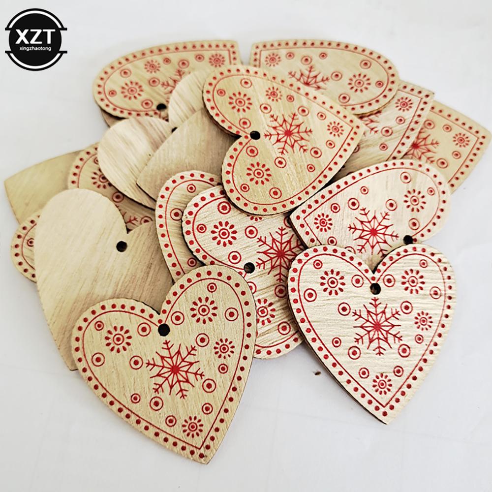 10PCs 5cm Wooden Christmas Ornaments Kids Toys For Chirstmas Tree Hanging Pendants Xmas DIY Decoration For Home Party New Year