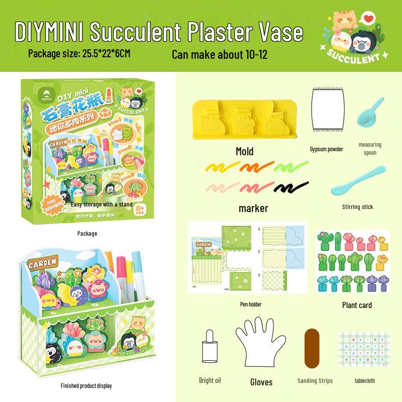 Mr. Toy DIY Mini Plaster Succulent Vase Kit: 3D Stereo Coloring Craft Ornament.