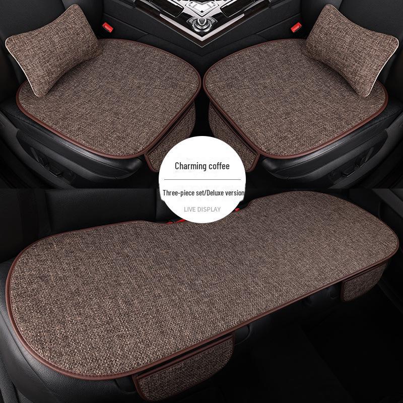 All-Season Light Luxury Ice Silk Linen Car Seat Cushions, Breathable & Non-Slip