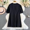 Summer Women Luxury Beading Pearl Black Half Sleeve Mini Short Straight Casual Dresses