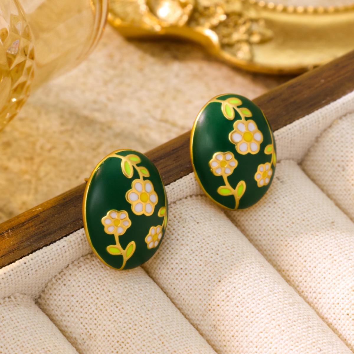 Ретро Эмалевые Серьги Женские Винтажные Высококачественные Овальные Простые Стиль для Повседневной Носки Универсальные