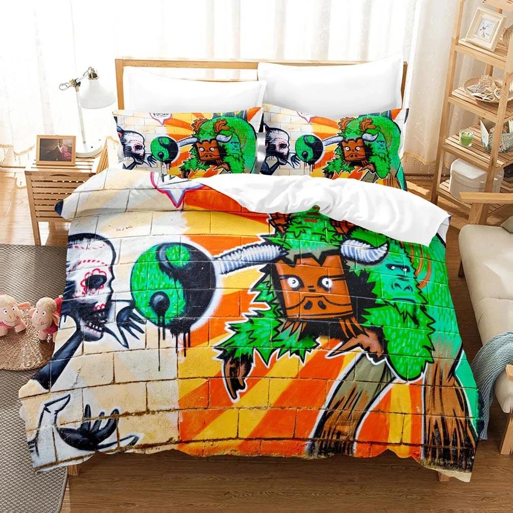 

Пододеяльник в стиле граффити с рисунком для подростков, постельное белье в стиле уличной культуры, комплект постельного белья размера «king-size» и «queen-size» в стиле хип-хоп из полиэстера EU single(135x200cm)
