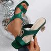 Summer New French Style Square Toe One-Band Slide Sandals – Casual Chunky Medium-Heel Rhinestone Fashionable Women's Shoes
