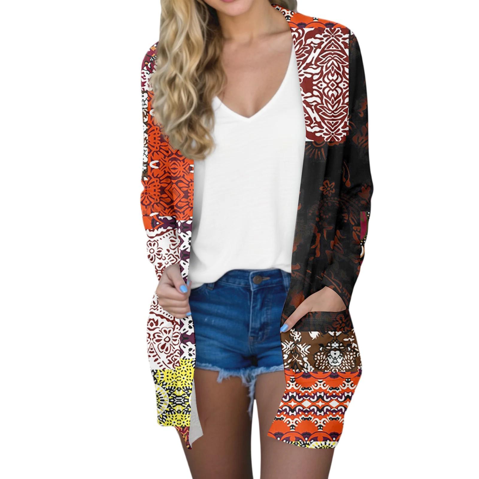 

Женский модный повседневный удобный кардиган средней длины с цветочным принтом L винный